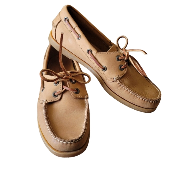 L.L. Bean Topsiders Tan Leather Lace Up Women's Size 7.5 Preppy Classic - Picture 1 of 8